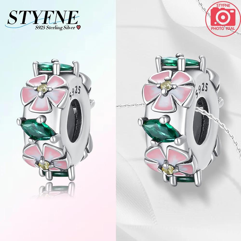 Pink Flowers Gold Butterflies Plant 925 Silver Bag Charms Beads Fit Bracelet Women Accessory Fine Gift Diy Jewelry