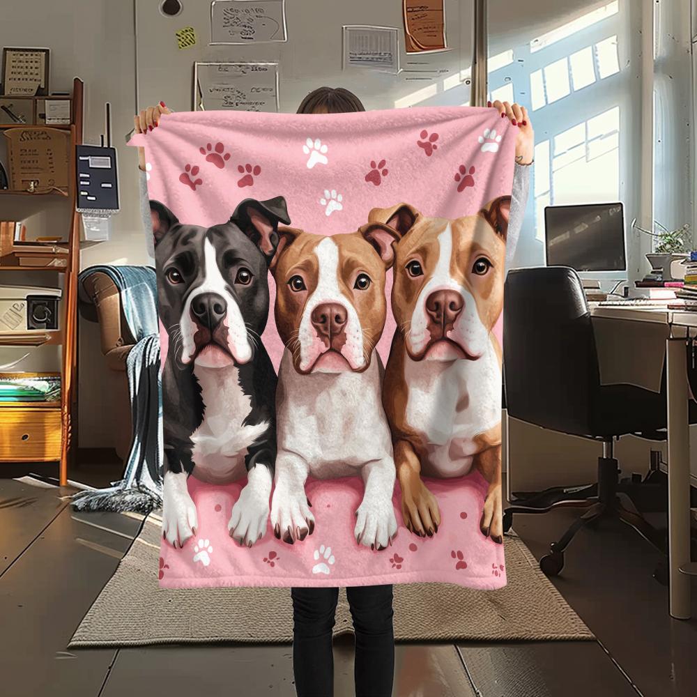 Cartoon Pitbull,pattern Flannel Blanket, High quality Comfortable for All Seasons, Home Decor, Warmth and Comfort, Perfect for Gifts.