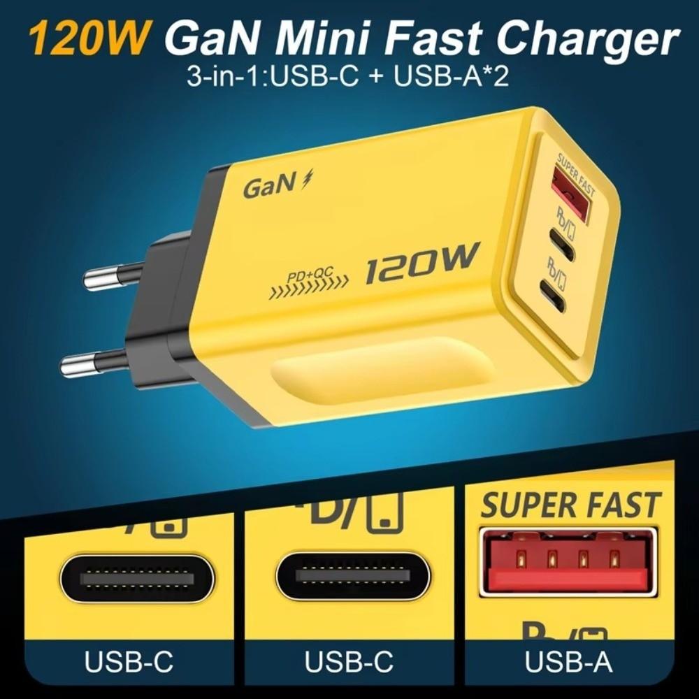 Fast Charging 120W Quick Charger Plug 3-Ports Multi-Port Charger for Huawei/Xiaomi/Samsung