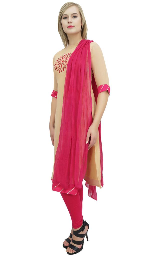 Atasi Readymade Beige Georgette Long Churidar Straight Cut Casual Salwar Suit -