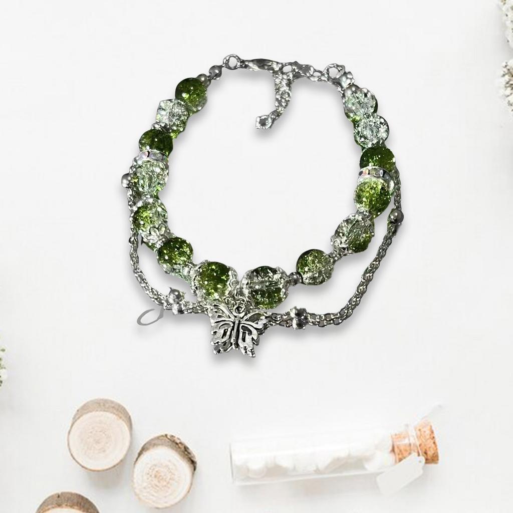 Sweet Green Bead Butterfly Bracelet Modern Fairy Butterfly Bracelet Elegant Green Bead Tassels Style Wristband Charm