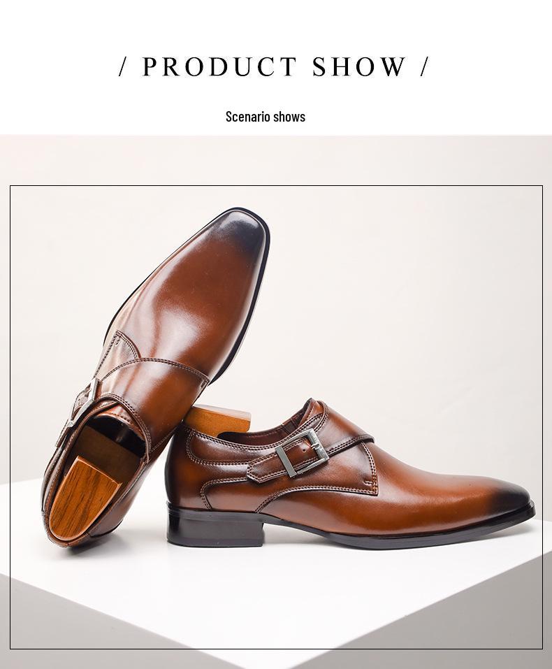 Men's Plus Size Genuine Leather Square Toe Monk Strap Shoes