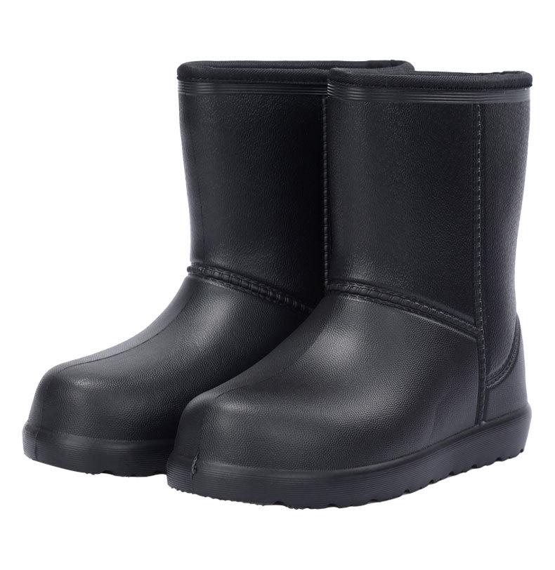Aote Step-On Rain EVA Mid-Calf Boots 902, Black Cotton-Lined Non-Slip Rubber Shoes for Winter, Car Washing, Fishing, and Labor Protection.