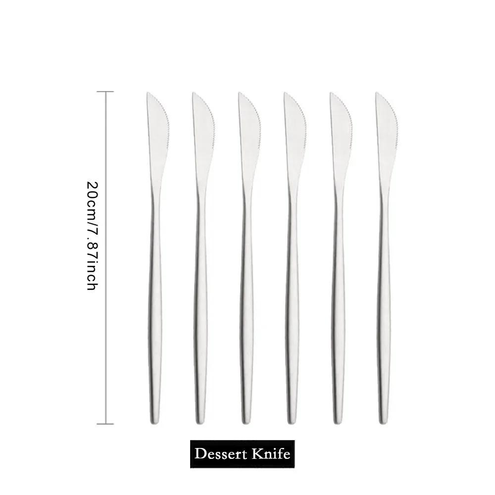 6Pcs Silver Tableware Set Knife Fork Long Handle Spoon Dinnerware Dessert Flatware Matte Cutlery Stainless Steel Silverware