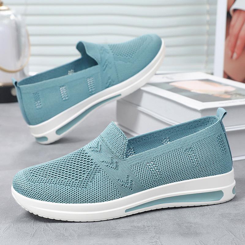 Shoes Women's casual shoes Flying woven breathable mesh shoes One pedal Middle-aged and elderly mother shoes Soft sole Comfortable single shoes