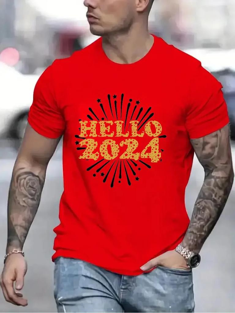 Hello 2024 Fashion T-shirts for Women Men Clothing Happy New Year 2024 Men Large Size T-shirt Hipster Cheers To 2024 Tshirts Top