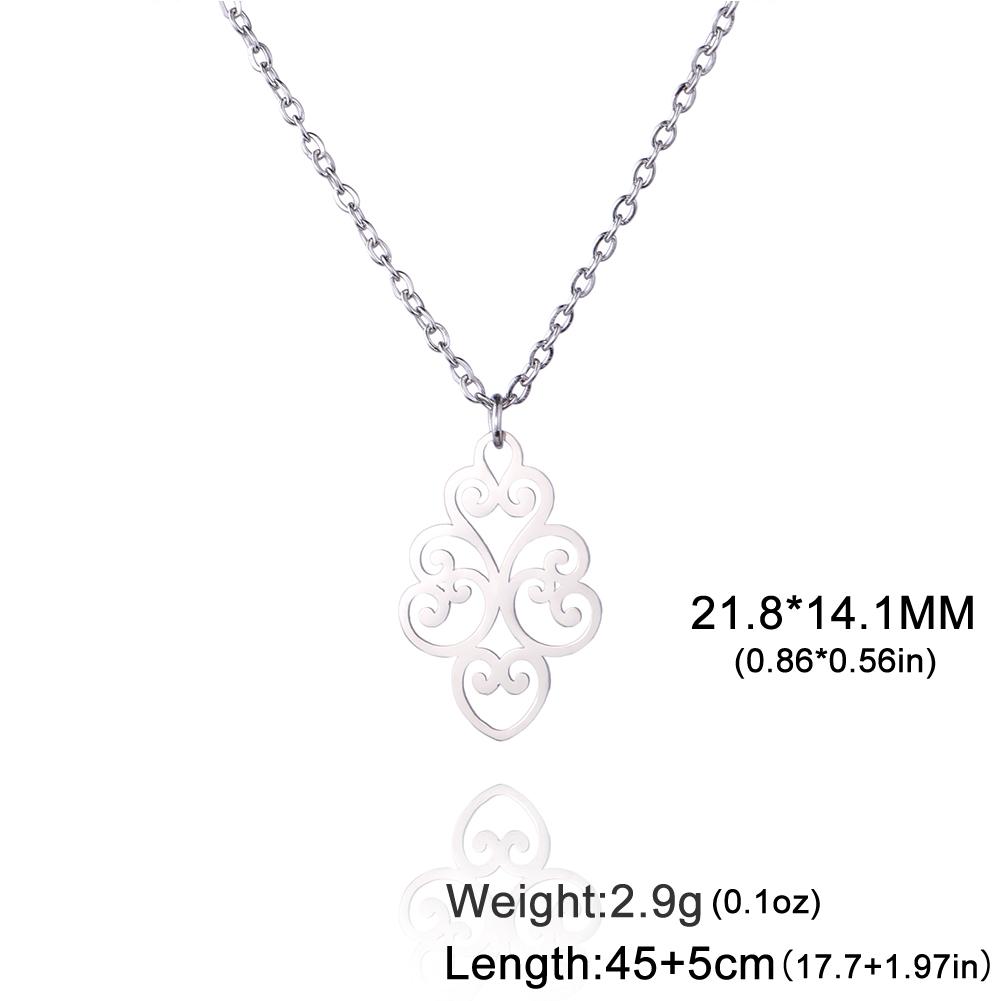 Lucktune Filigree Flower Rhombus Pendant Necklace Bohemian Stainless Steel Retro Openwork Chain Necklace for Women Jewelry Gift 45-50cm