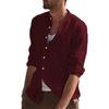 Mens Retro Casual Loose Long Sleeve Stand Collar Solid Shirt