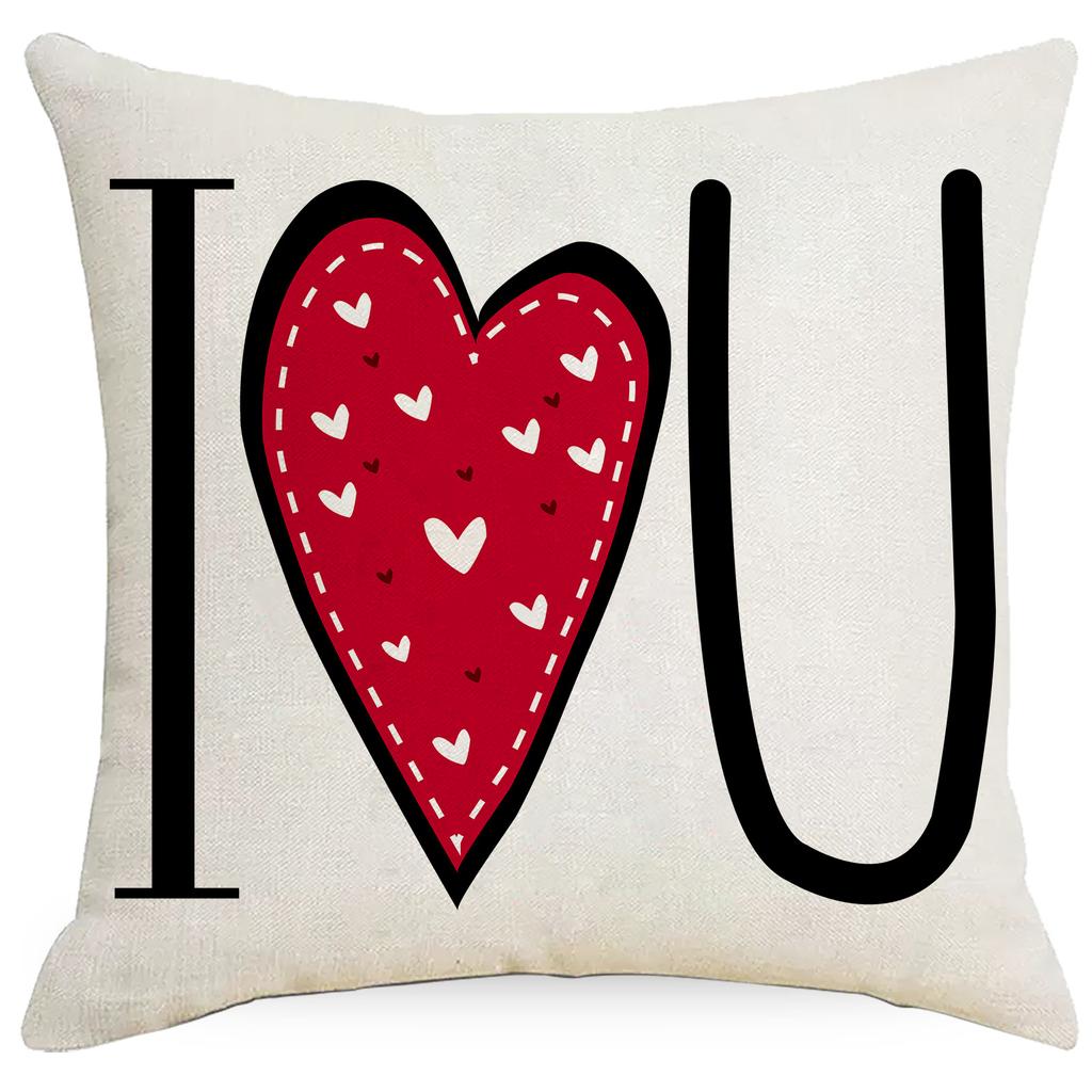 New Valentine'S Day Pillow Case Heart-Shaped Linen Print Nordic Home Living Room Sofa Cushion Cover Premium Durable