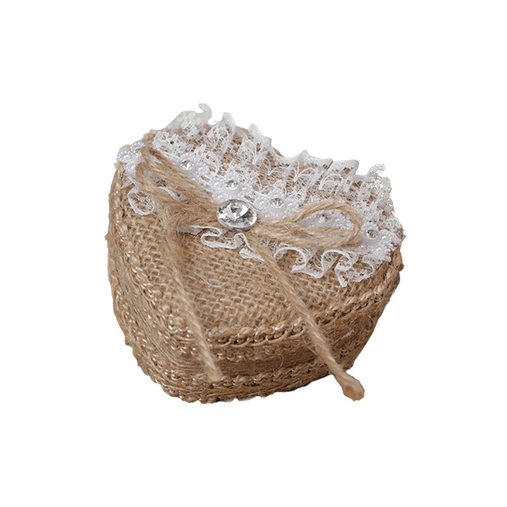 Heart-shape Linen Ring Box Jewelry Case Valentine's Day Vintage Country Wed Pastoral Ceremony Natural Ring Setting Storage Box