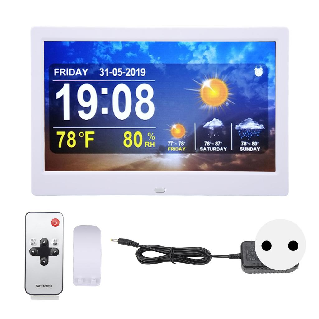 Adjustable Brightness Weather Clock Color Display Alarm Clock White 16MB 100-240V for Living Room