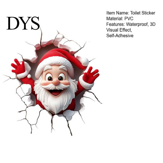 Removable PVC Mural Christmas Toilet Sticker, Funny Santa Claus Lid Tank Decals Self-Adhesive 3D Hole Waterproof Decal for Bathroom Decoration Festive