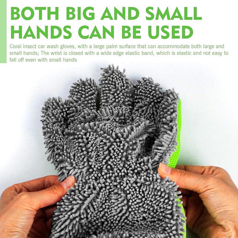 1/2Pcs Double-Sided Microfiber Car Cleaning Gloves 5-Finger Thick Brush Soft Detailing Towel Household Mesh Cleaning Cloth