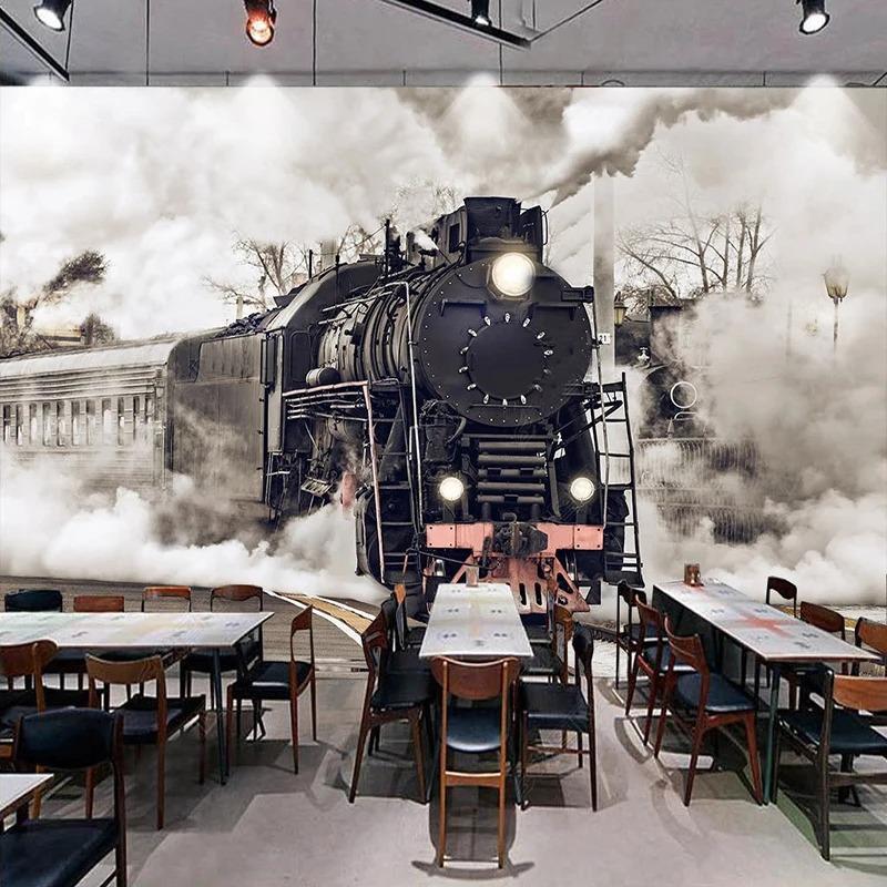 Creative Personality Train Wall Mural Graffiti Wallpaper Restaurant Cafe Ktv Bar Art Decor Poster Wall Mural