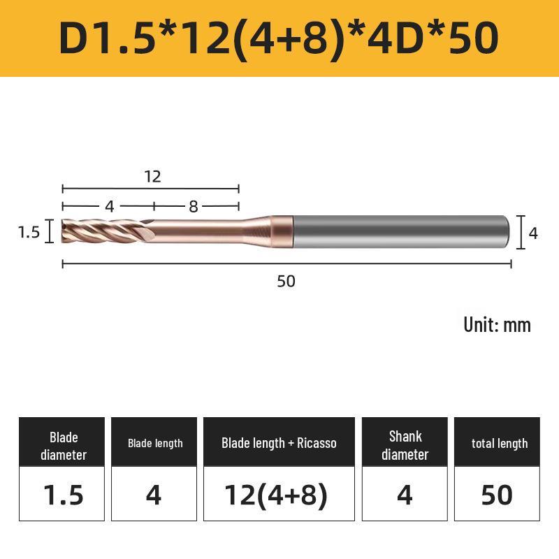 55° 4-Flute Carbide Coated Steel Flat-Bottom Deep-Groove CNC Milling Cutter with Blade Length and Clearance Combo