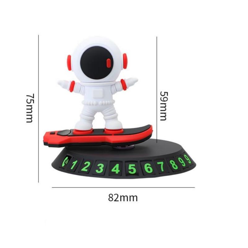 Creative Rotating Astronaut Skateboard Car Ornament Car Temporary Parking Number Auto Dashboard Plate Interior Accessories
