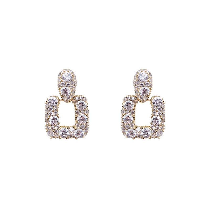 2023 Retro Geometric Crystal S925 Silver Square Stud Earrings for Women