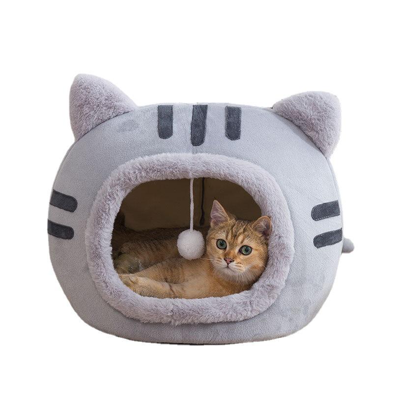Autumn/Winter Cat-Shaped Semi-Enclosed Warm Pet Bed & Mat