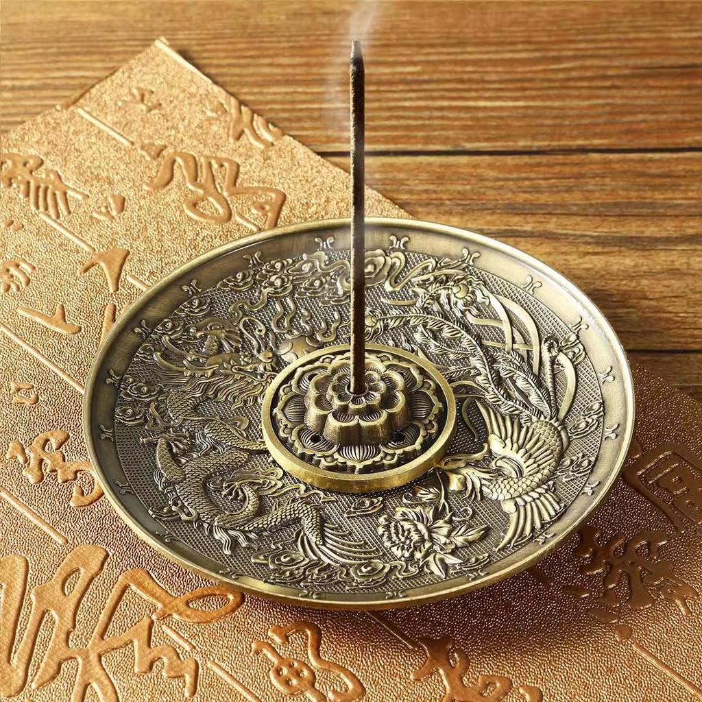 10cm Dragon and Phoenix Sandalwood Incense Burner Metal Incense Sticks Holders Can Use for Ashtray Plate Cup Base Home Decor