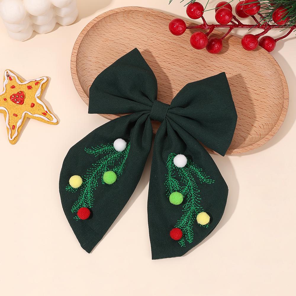 Christmas Red Bow Hair Clip For Girls Snowflake Embroidery Barrette With White Pom-pom Xmas Holiday Party Hair Accessories Gifts