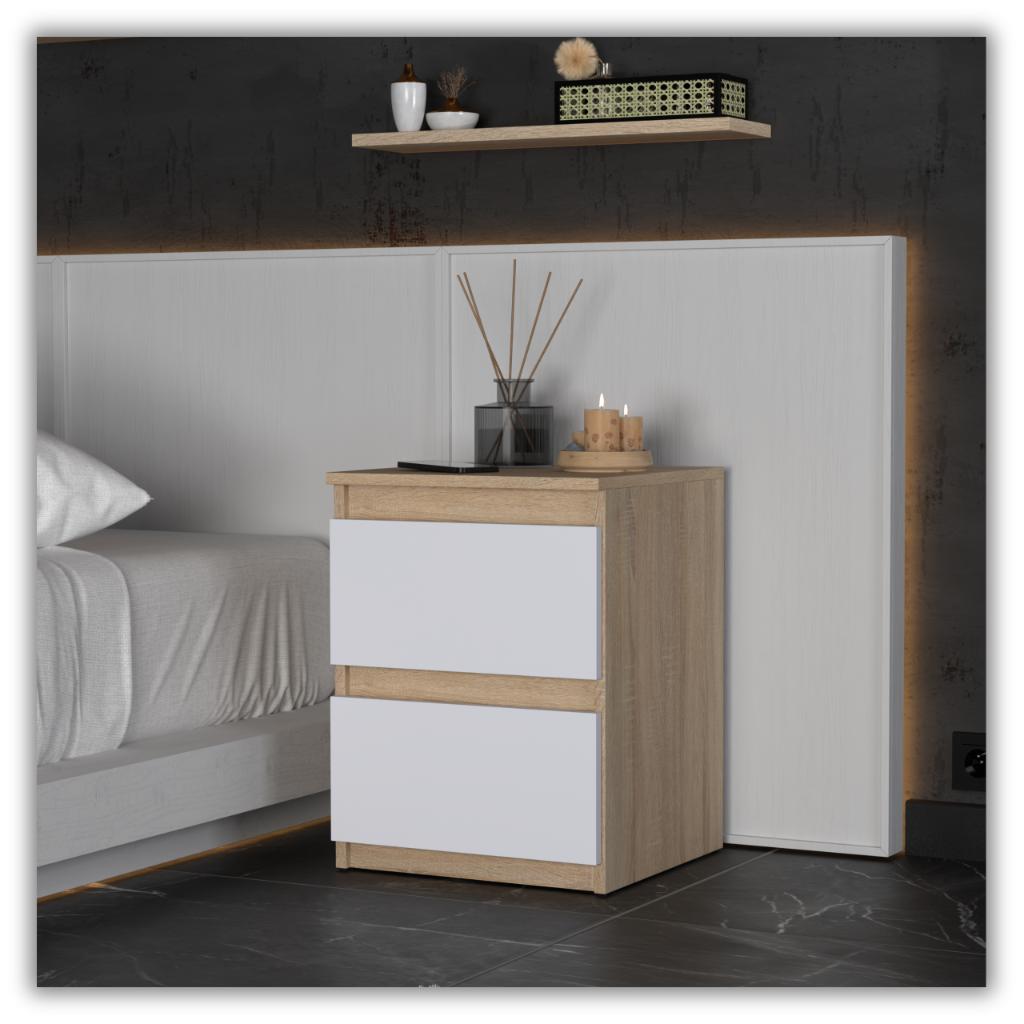 Nachttisch Sonoma Eiche Weiß Matt 40 cm 2 Schubladen Nachttisch
