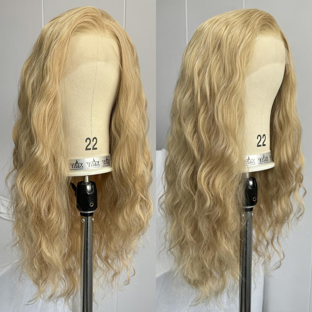 Long Blonde Highlight Natural Wave Long Curly Wavy 13X4 Lace Front Wigs for Women Honey Blonde Mixed 613 Colored Synthetic Hair