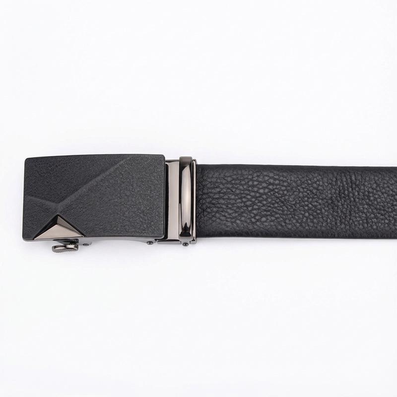 Men's Genuine Leather Automatic Buckle Belt - Top Layer Cowhide, Alloy, Fashionable, Versatile, Casual.