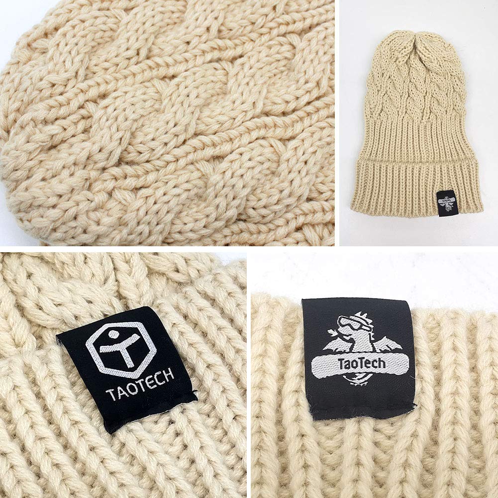 TaoTech Knit Beanie with Watch Solid Cold Warm Size Fits Cable Tag, Fold-Over Hat, Hat, Unisex, Color, Stretch, Simple, Weather, (One All, Knit/Beige)