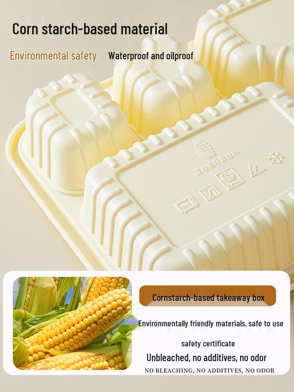 ZISIZ Disposable Divided Corn Starch-Based Paper Lunch Box