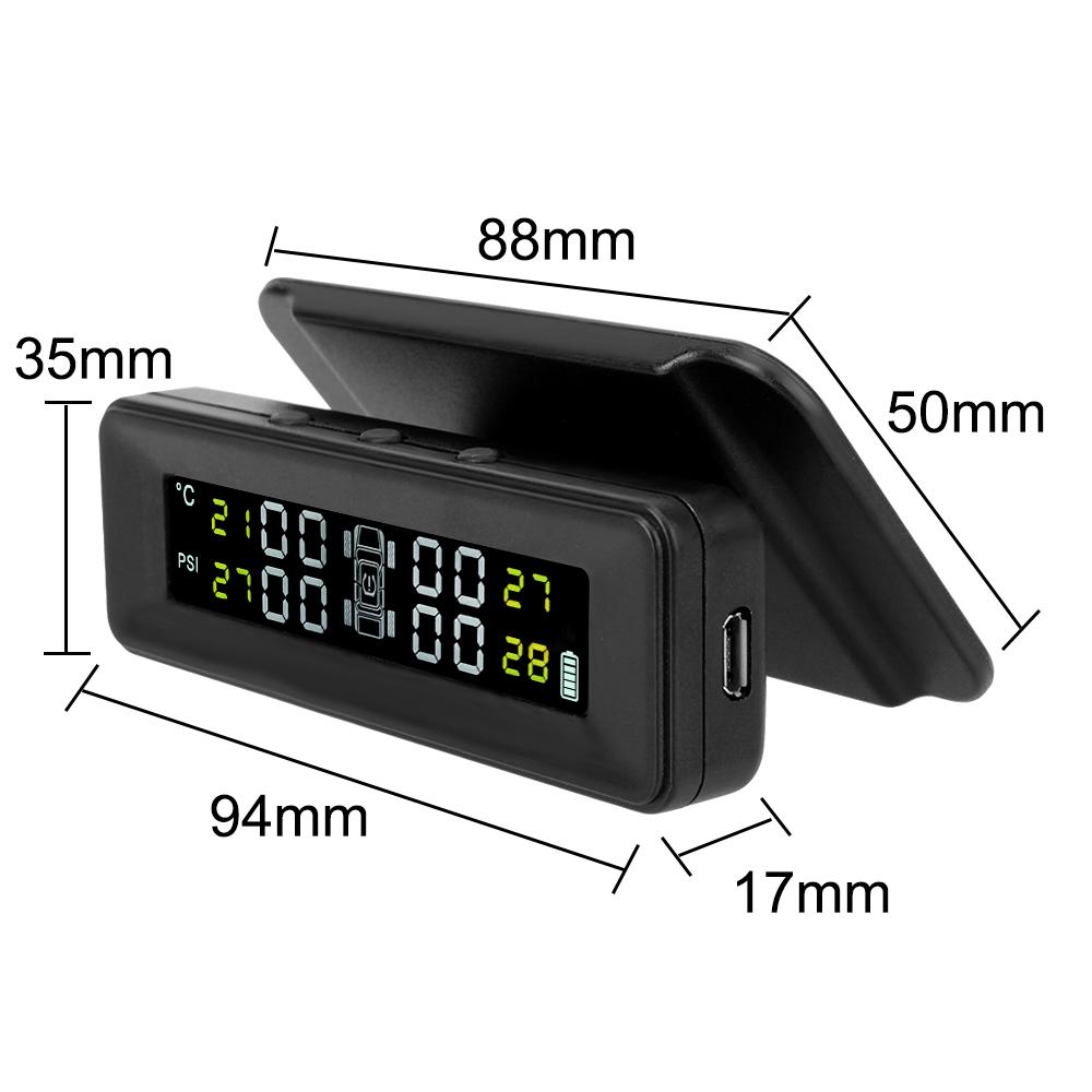 LCD Display Solar Power 4 Sensors Tire Pressure Monitoring System Auto Tester Security Alarm Set Smart Car TMPS Digital Test Kit