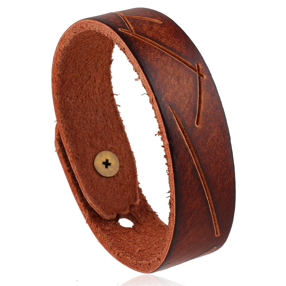 Vintage Hnědý Potištěný Obmotávací Náramek z Pravé Kůže Pánský Nastavitelný Náramek Punk Dámské Šperky Doplňky