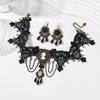 Europe and the United States hot-selling gothic court retro lace queen head necklace women's black gemstone tassel set