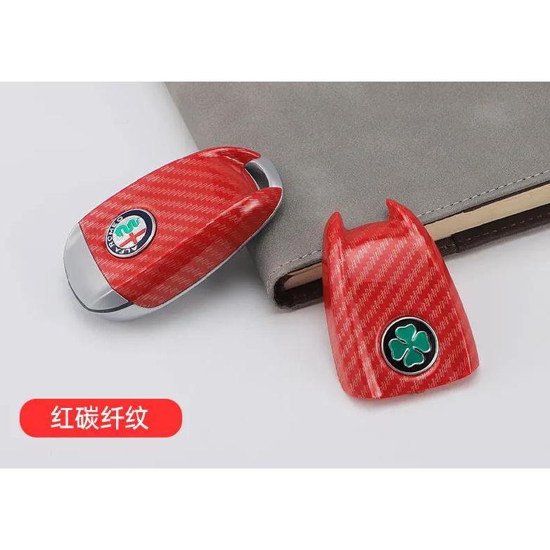 Car Logo Key Cover Replacement Key Case For Alfa Romeo Giulietta Giulia Mito Stelvio giulietta Tonale Carbon Fiber Style Valve Stems 1
