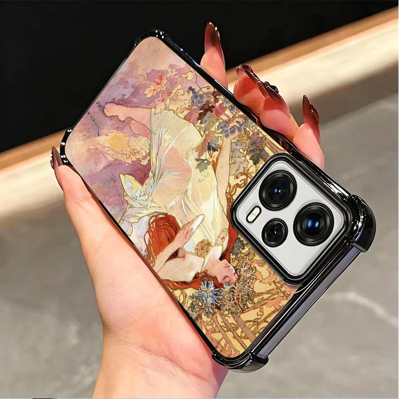 Vintage Alfons Mucha Primavera Plating Phone Case For Xiaomi Poco X5 X6 X7 X8 Pro Max F8 Ultra F7 M8 M7 M5S Redmi 15C 15 14C 13C