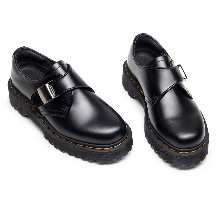 Buckle thick-soled low-top boots British style casual small leather shoes versatile students increase height and show thinness short boots women.