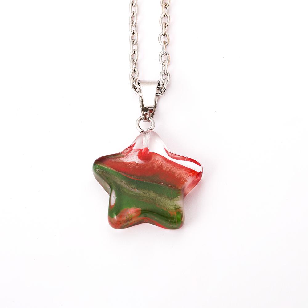 

12Styles Funny Colorful Pattern Glaze Five-Pointed Star Shaped Pendant Necklace For Women Girls Party Jewelry 45cm