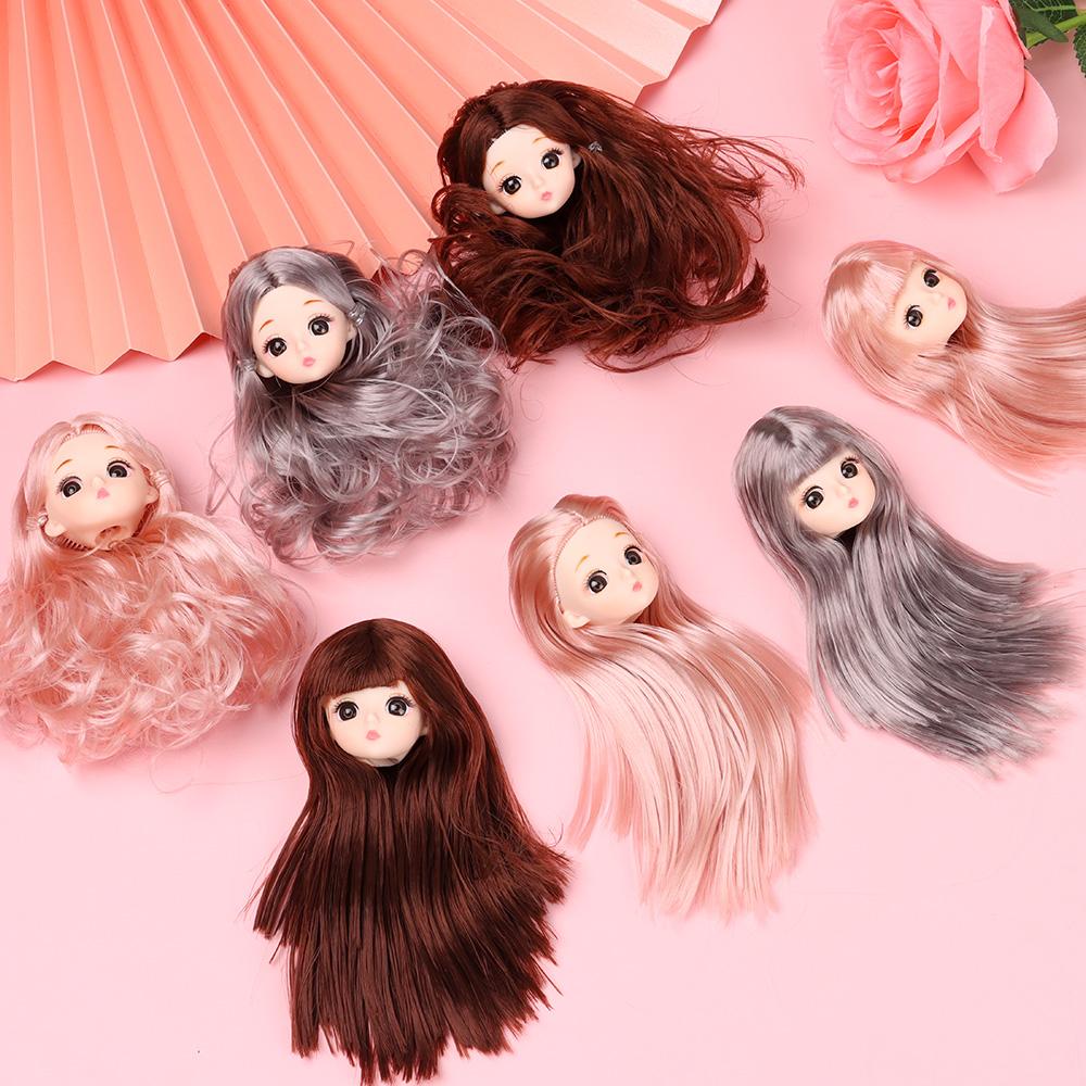 30CM Doll Head With Long Curly Hair Straight Wig For 16cm Dolls Accessories Removable Joint Toys DIY Head For 1/6 BJD Dolls