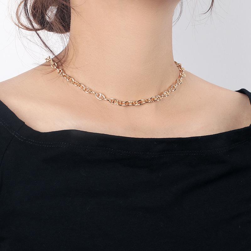 Cool Tone Minimal Stackable Necklace, Hip Hop Choker Clavicle Chain