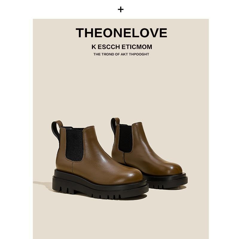 Fleece Brown Short Boots Women's Autumn and Winter New Martin Boots Thick-soled Round Head Chelsea Short Leather Boots Children