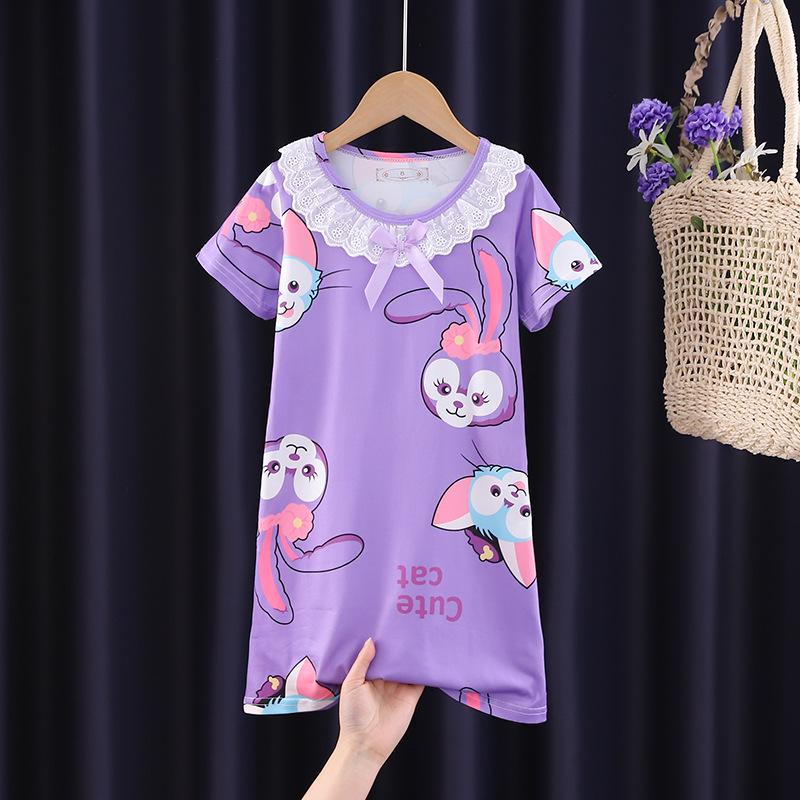 Girls' Summer Princess Lace Pajamas - Frozen Cartoon Nightgown with Short Sleeves KPOP Style Homewear