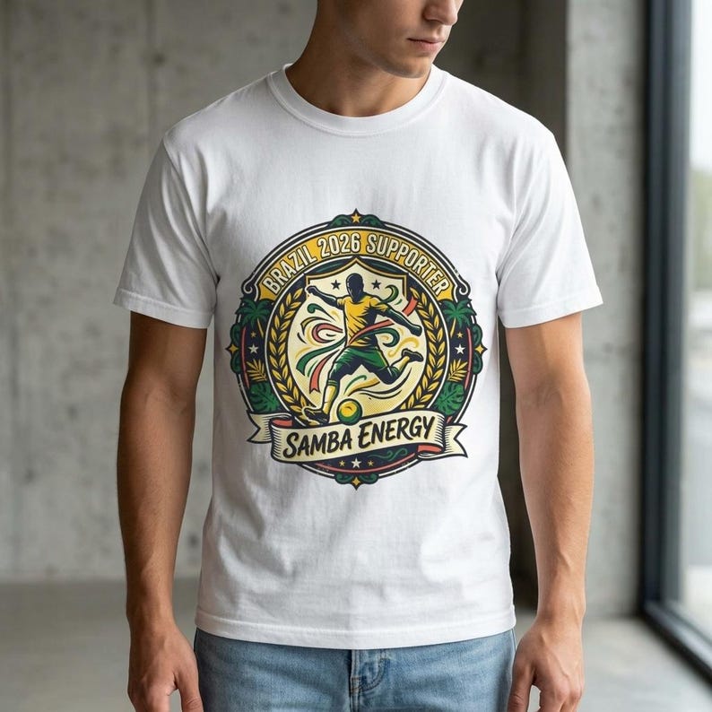 Samba Energy Brazil 2026 world cup Supporter T-Shirt | Soccer Player Crest Design S