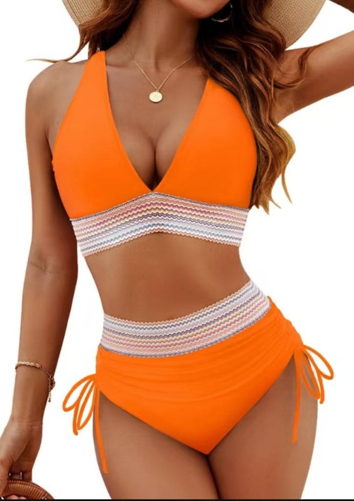 New Deep V Tight Split Swimsuit Women's Sexy High-waisted Bikini Swimsuit