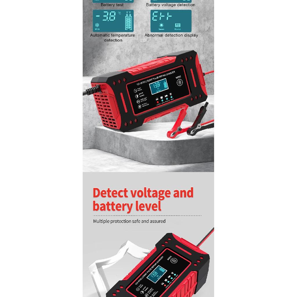 6A 12V Intelligent Car Battery Charger Car and Motorcycle Battery Charging Unit Lead-Acid Battery Repair LCD Display