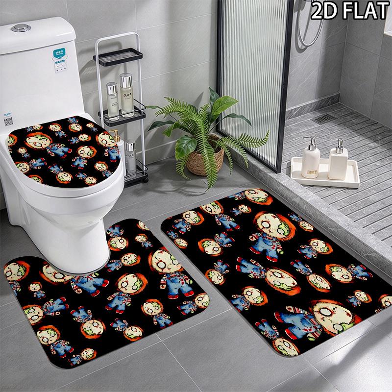 Chucky 3Pcs Flannel Toilet Mat Set Bathroom Rug Bath Carpet Non Slip Home Decor Toilet 3 Pcs Bathroom Textile Set