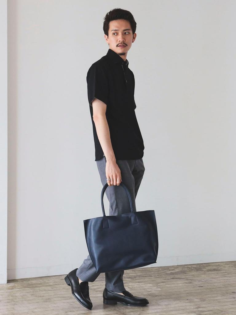 [Beams Heart] Canvas Bag Faux Leather Tote Bag Men's NAVY FREE