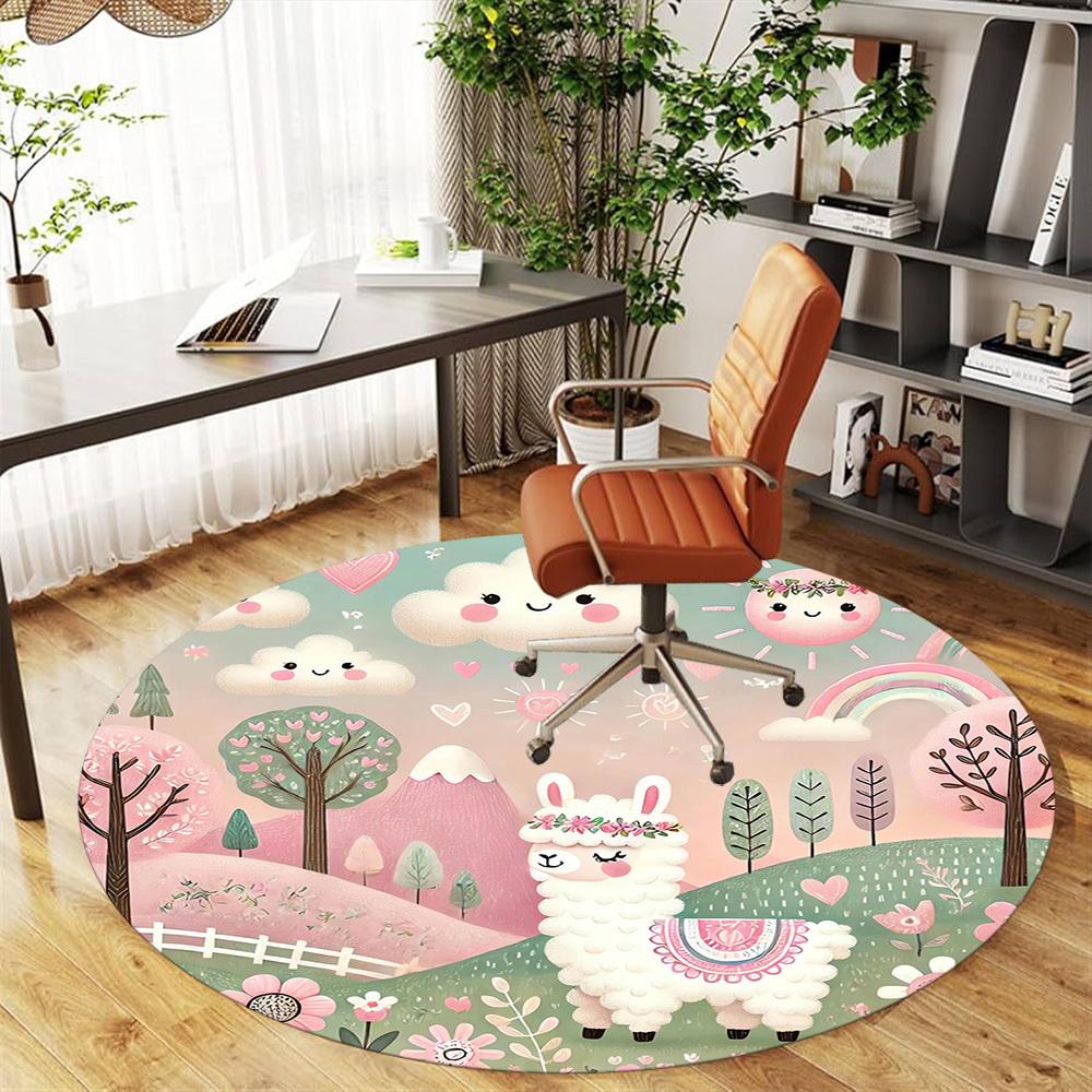 1pc Llama Forest Round Chair mat Area Rug - Non-Slip, Floor Mat for Office, Bedroom, and Indoor Decor -1002049