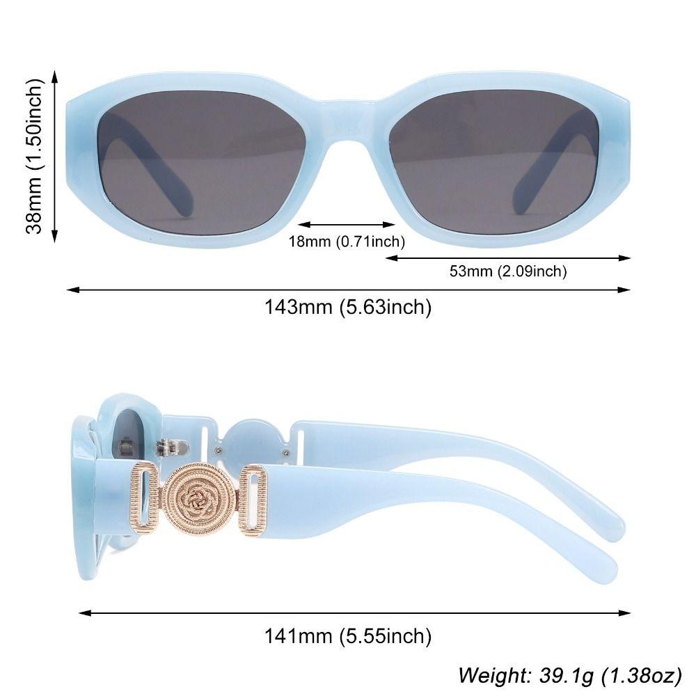 

UV Protection Y2K Trendy Vintage Shades Irregular Sunglasses Sun Glasses with Metal Rose Design Light Blue-Black Gray