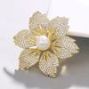 Gold Color Bauhinia Brooches Pearl Women's Corsage Flower Suit Wedding Party Elegant Lady Accessories Pin