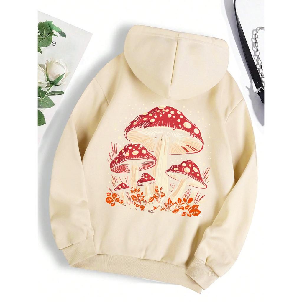 Red mushroom personality graphic hoodie ladies Harajuku casual sweatshirt fashion hooded autumn