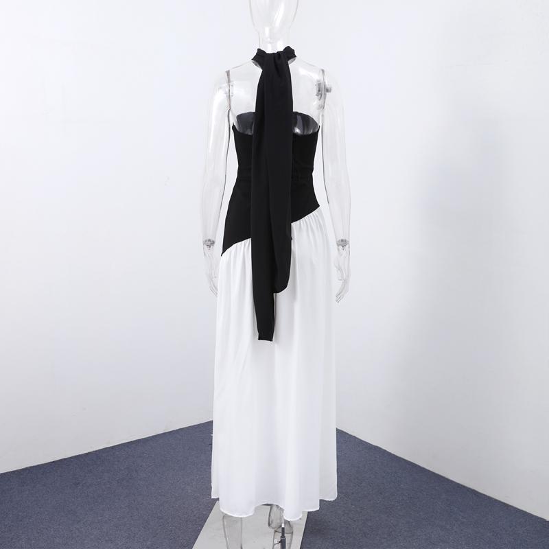 Mode Patchwork Schlitz Trägerloses Kleid Damen Elegant Ärmellos Rückenfrei Langes Kleid 2025 Sommer Neu Damen Abendparty Roben